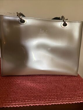 Beijo Metallic Silver Tote with Ring-Handle Details